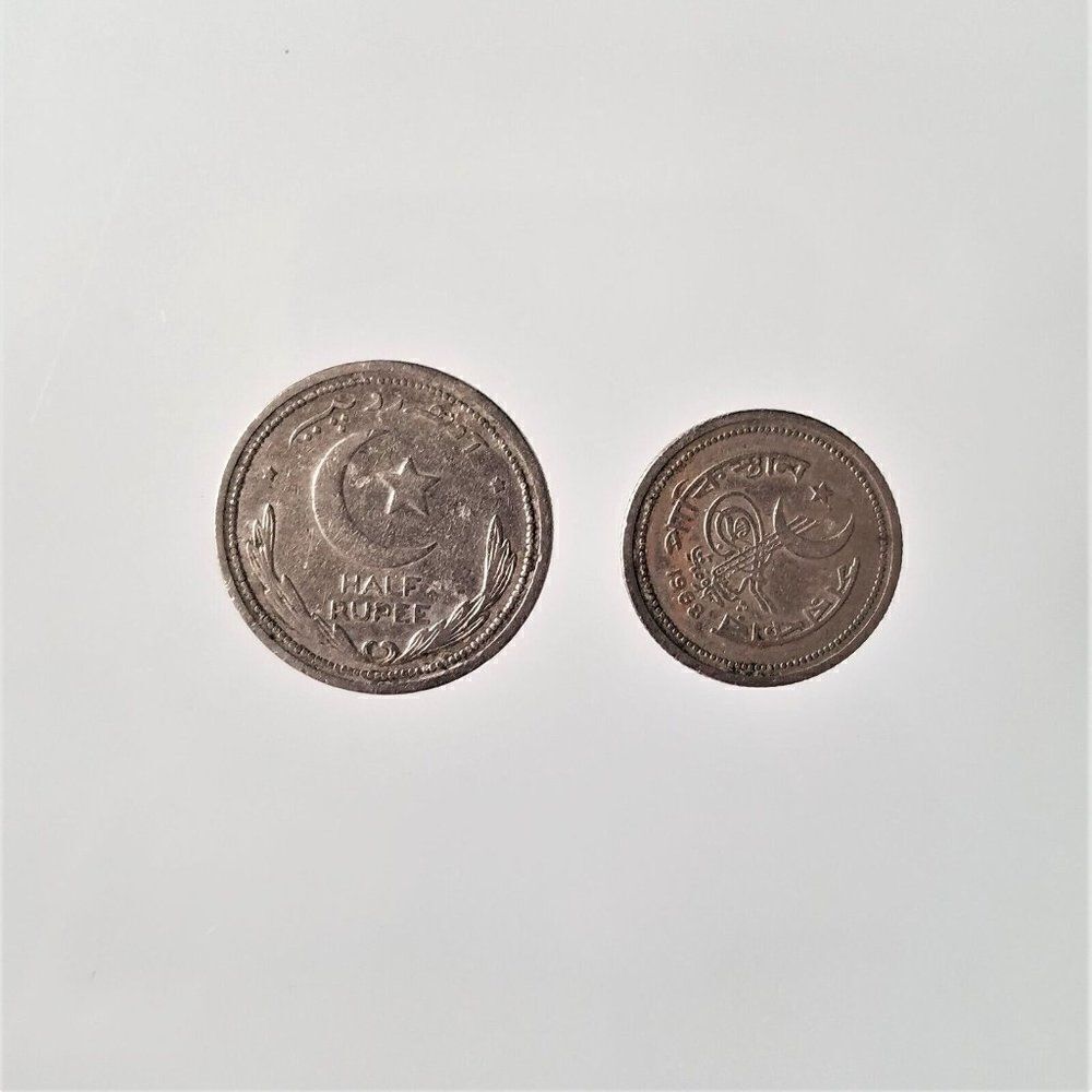 Pakistan Coins 1948 Half Rupee And Year 1968 25 Paisa Vintage Used Lot Of 2
